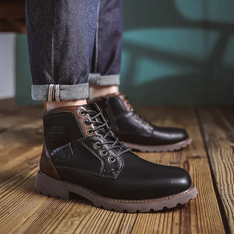 Michel™ - bottes en cuir pour hommes, de style britannique et décontracté